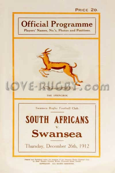 1912 Swansea v South Africa  Rugby Programme